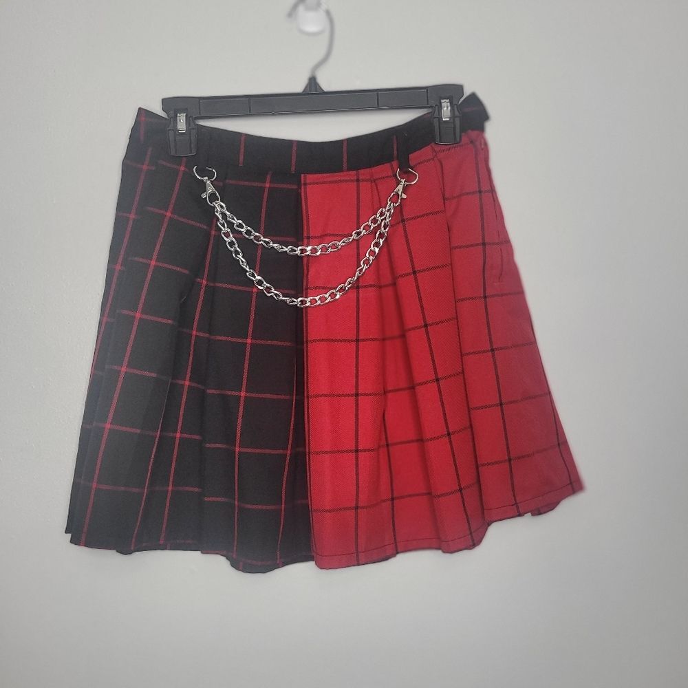 Social Collision black red plaid chain punk emo grunge mini skirt size medium